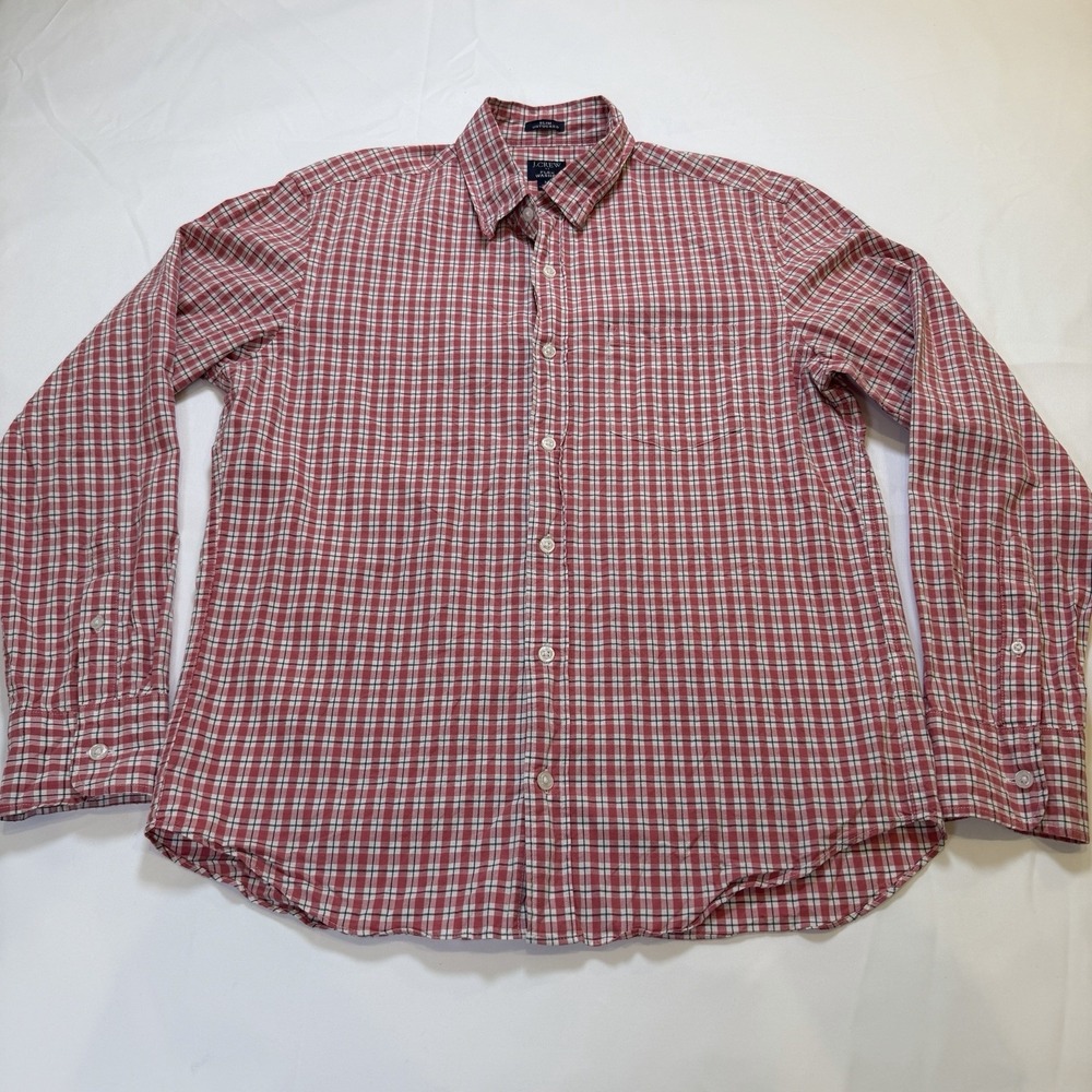 J Crew Flex Washed Slim Untucked Plaid Shirt M Red Checker Preppy Classic Spring
